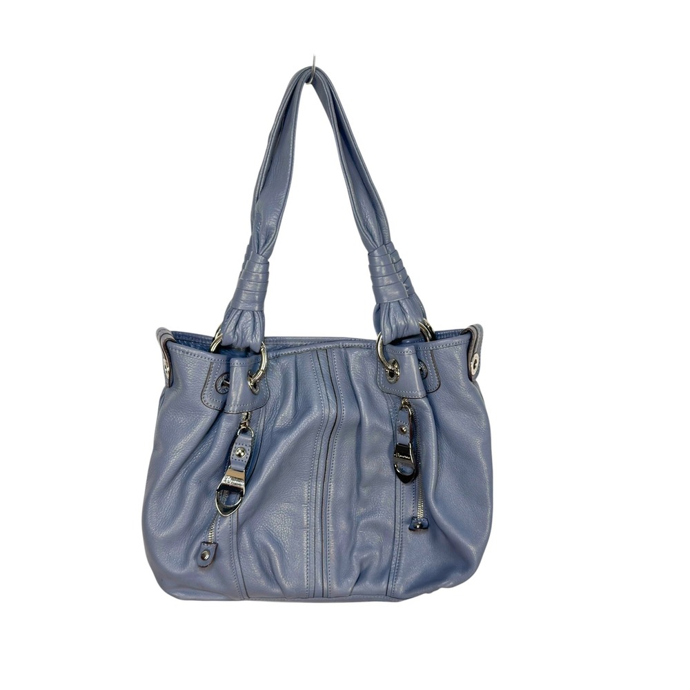 B. Makowsky Shoulder Bag Large Blue Pebbled Leather Slouchy Boho Chic Tote